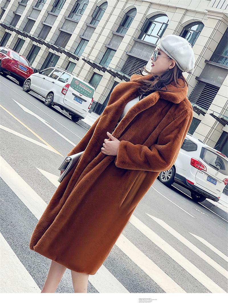 Women's Winter Lapel Collar Long Faux Coat ry Overcoats Elegant