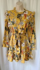 Floerns Mock Neck Long Sleeve Yellow Floral Print Womans Dress Size Large