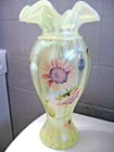 FENTON - C. RIGGS (HP) - YELLOW OPAL RIB OPTIC VASE - LE#331/2500 - ***GLOWS***