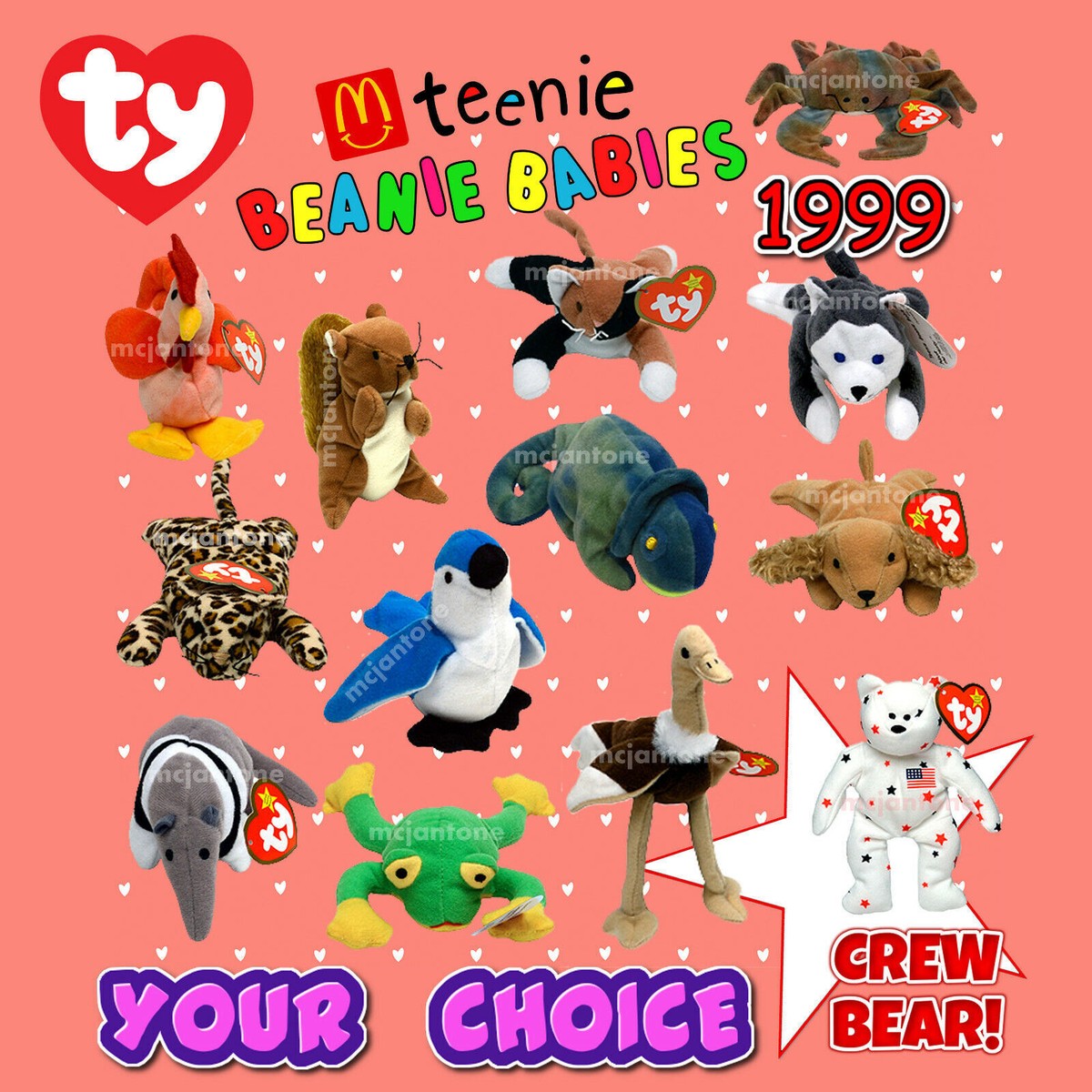 McDonald's 1999 TEENIE BEANIE BABIES Baby BEAN Stuffed Plush TBB