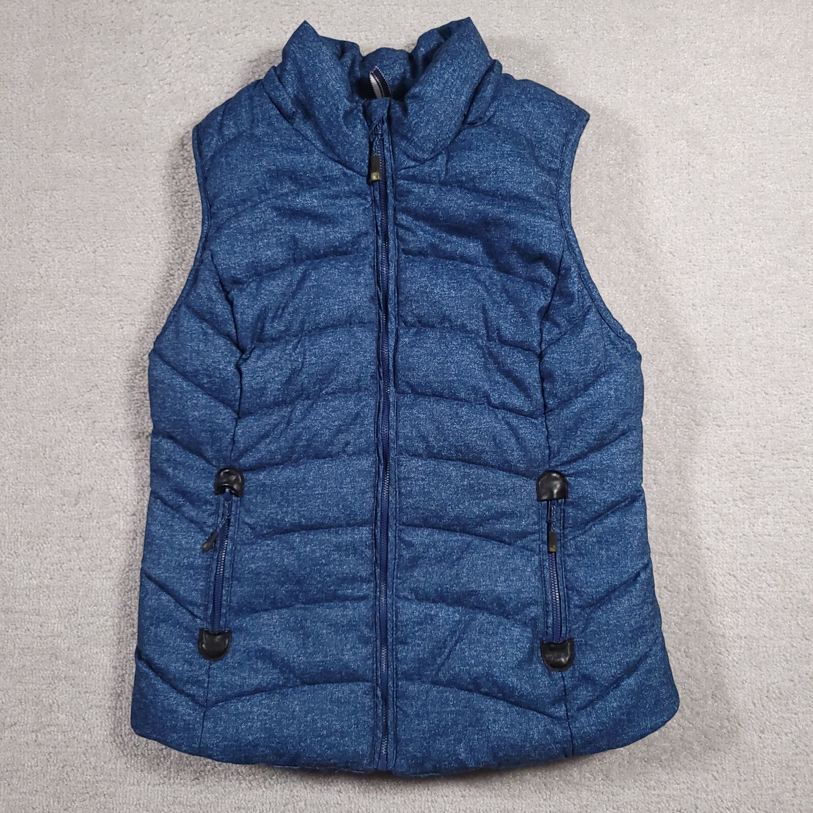 Green Tea Puffer Vest Jacket Women's Medium Blue Faux Fur Lined Full