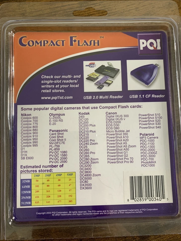 Used PQI 64MB Compact Flash Memory Card New - Image 2 of 2