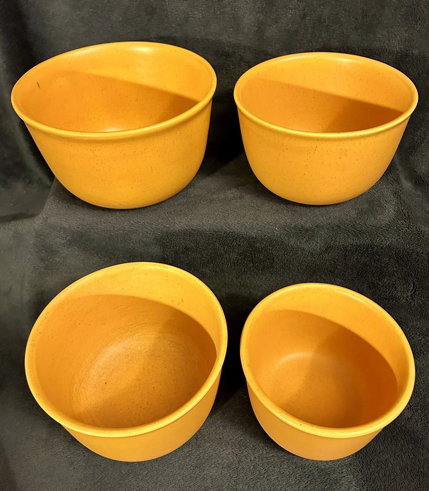 Vintage Bauer Orange Speckle MCM Nesting Mixing Bowls 4 Pc Set