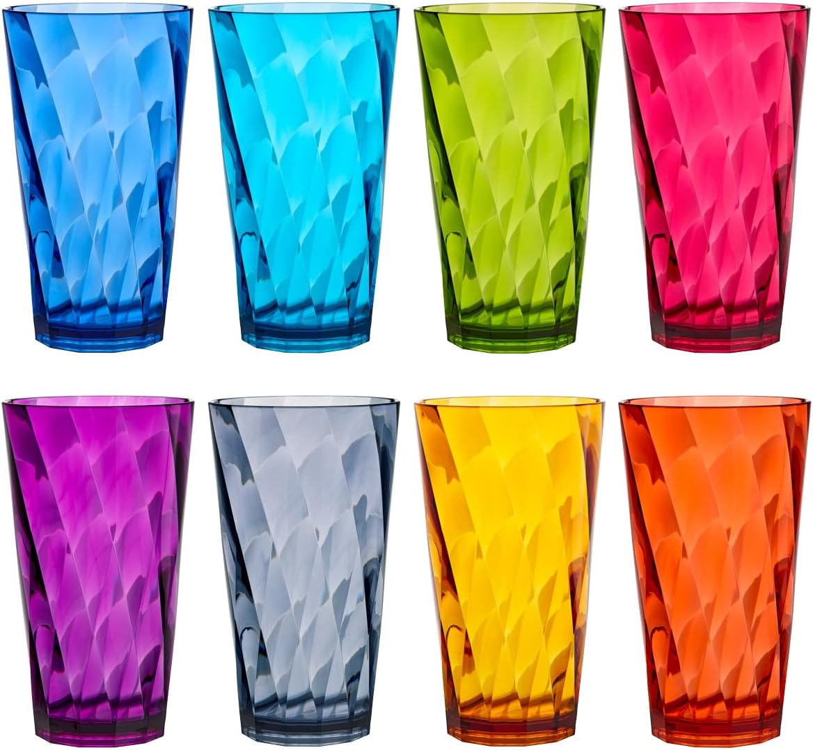 US Acrylic Optix Plastic Reusable Drinking Glasses (Set of 8) 20Oz Water Cups in