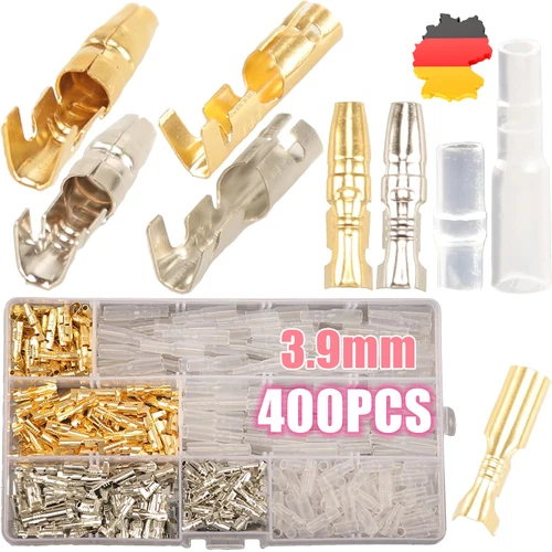 400Pcs Rundstecker + Rundsteckhülsen Set 3,9mm Steckverbinder für Auto Motorrad - Bild 8 von 13