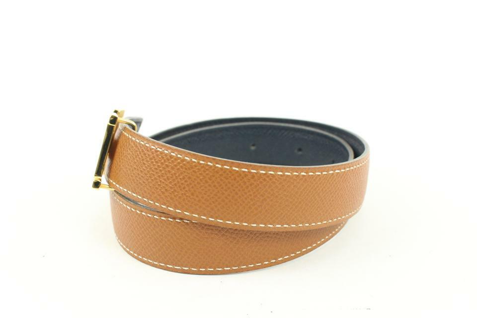 Hermès 24mm Brown x Navy Reveresible H Logo Belt Kit 55h128s  display picture 2