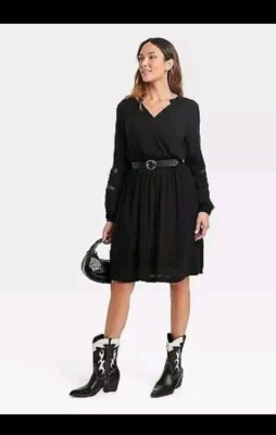 knox rose long sleeve dress Knox Rose Maxi Dress Women S Black Long Sleeve Ruffle Neck Pleated A-Line Modest
