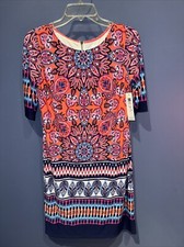 Eliza J Womens Size 6 Floral Short Sleeve Shirt Dress, Lined Artist Back Zip NWT