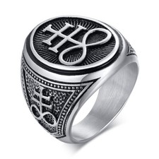 Mens Stainless Steel Ring Sigil of Lucifer Devil Seal of Satan Band Jewelry Gift