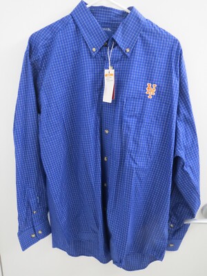 Antigua NY Mets Royal Blue with Orange Logo, White Grid, Medium