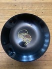 Piatto vintage MCM Couroc funghi tondo legno intarsiato ottone Boho Monterey, CA 7,75”