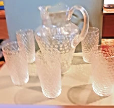 Vintage Indiana Glass Hobnail Pitcher & 5 Glasses Clear ~ 6pc Set
