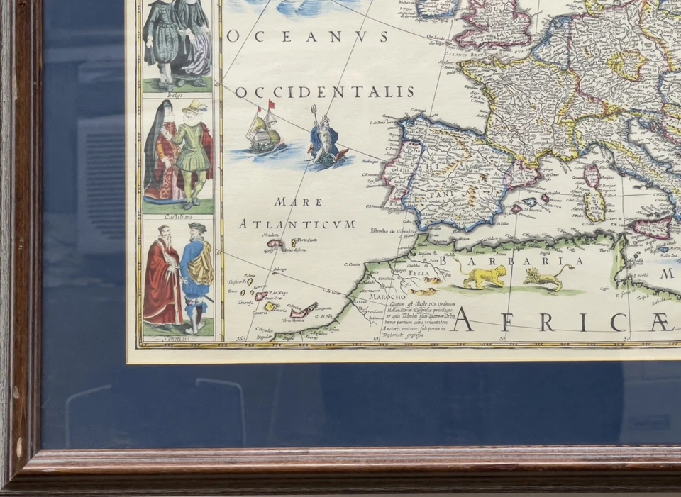 Guilielmo Mapa Azul EVROPA recens delcripta reimpresión 20”x15” Marco Mate 26x21 Foto 2 de 4