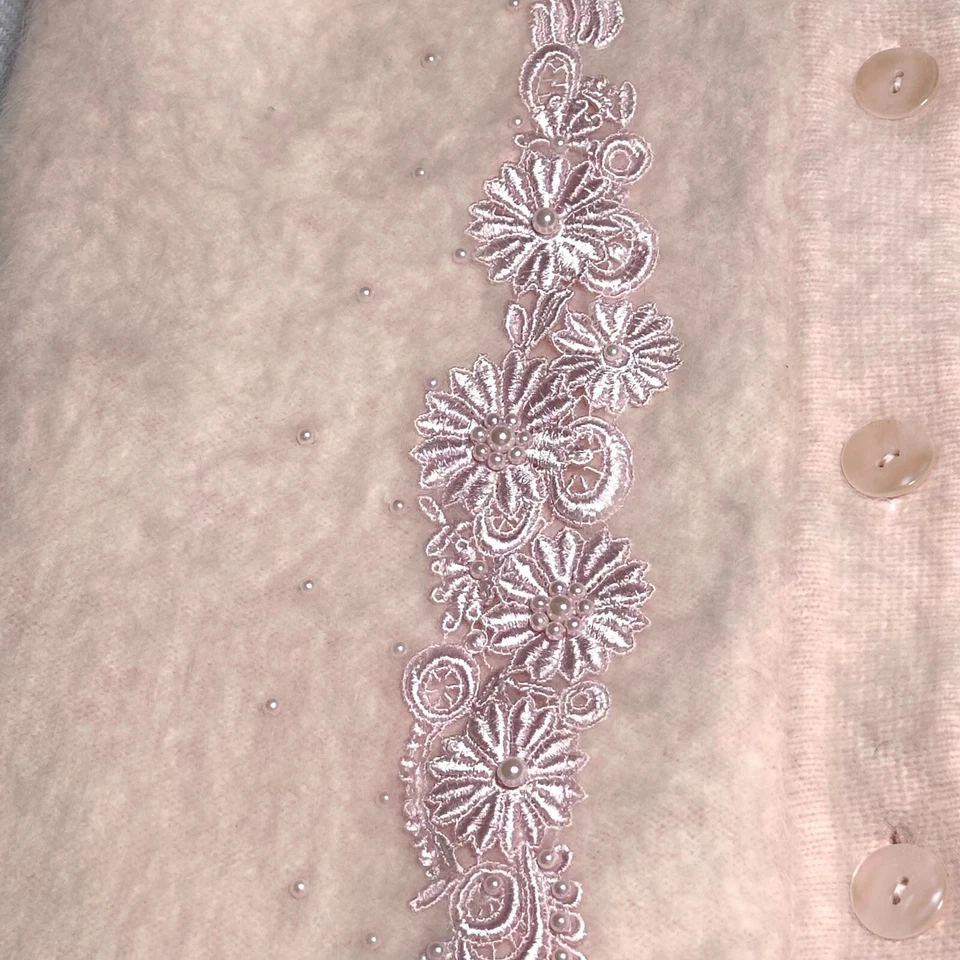 Cárdigan Suéter Floral Perla Angora Rosa Conejo Lee Sands Años 80 Talla Única Foto 4 de 4