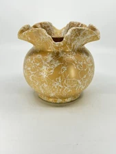 Vintage Shawnee Cameo Splatterware  Butterscotch Ruffled Round Vase 5.5" # 2502