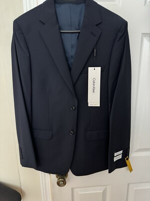 CALVIN KLEIN Men Skinny-Fit Infinite Stretch Wool Suit Navy 40R And Pants  30X30
