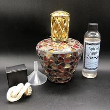 Vtg Mosaic Bottle Fragrance Oil Lamp Catalytic Burner New Condition Spiced Apple