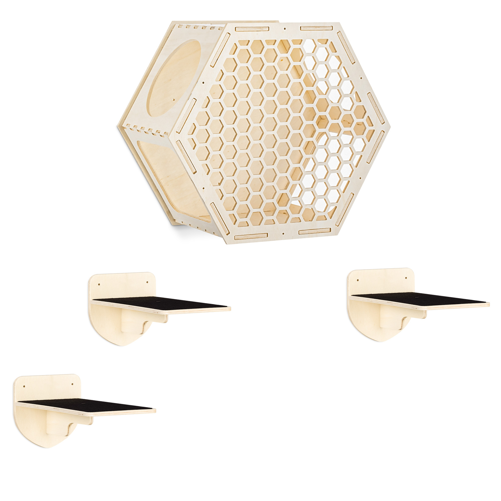 Pared de escalada para gatos con 3x escalón y 1x balda hexagonal para escalar