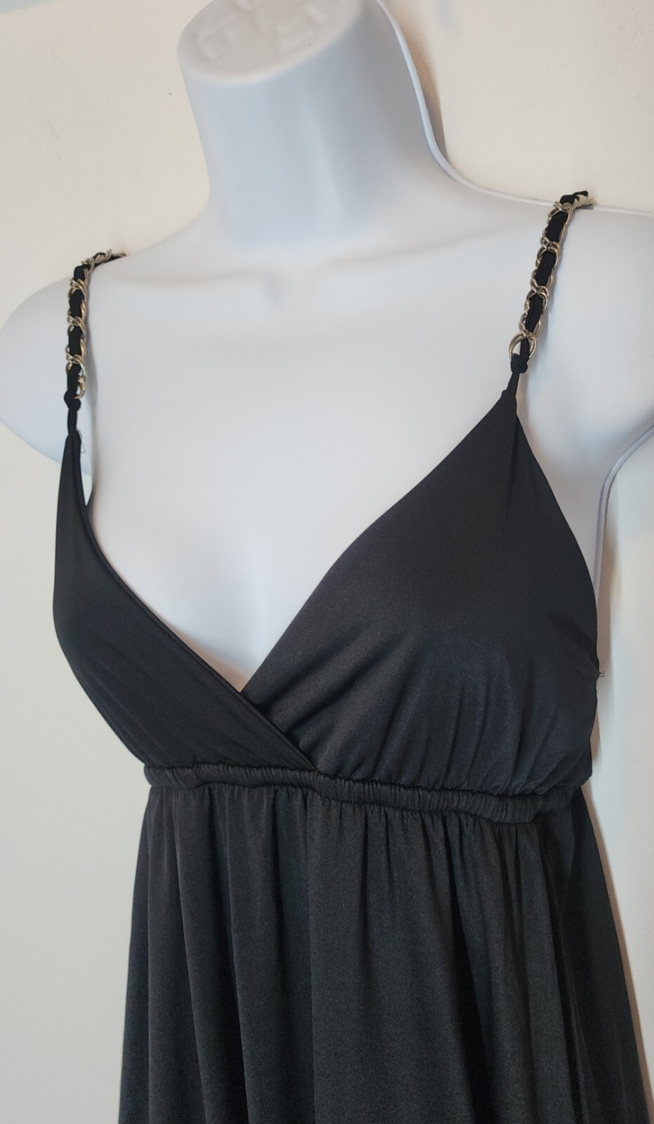USA Letter Black Cocktail Dress with Chain Woven Straps and Balloon Hem V-Neck in Size SMALL-image