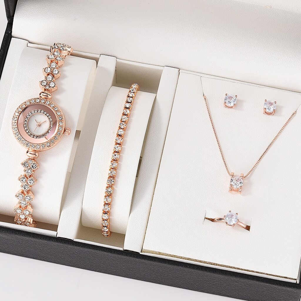 Ensemble montre-bracelet de luxe montre quartz acier inoxydable femme
