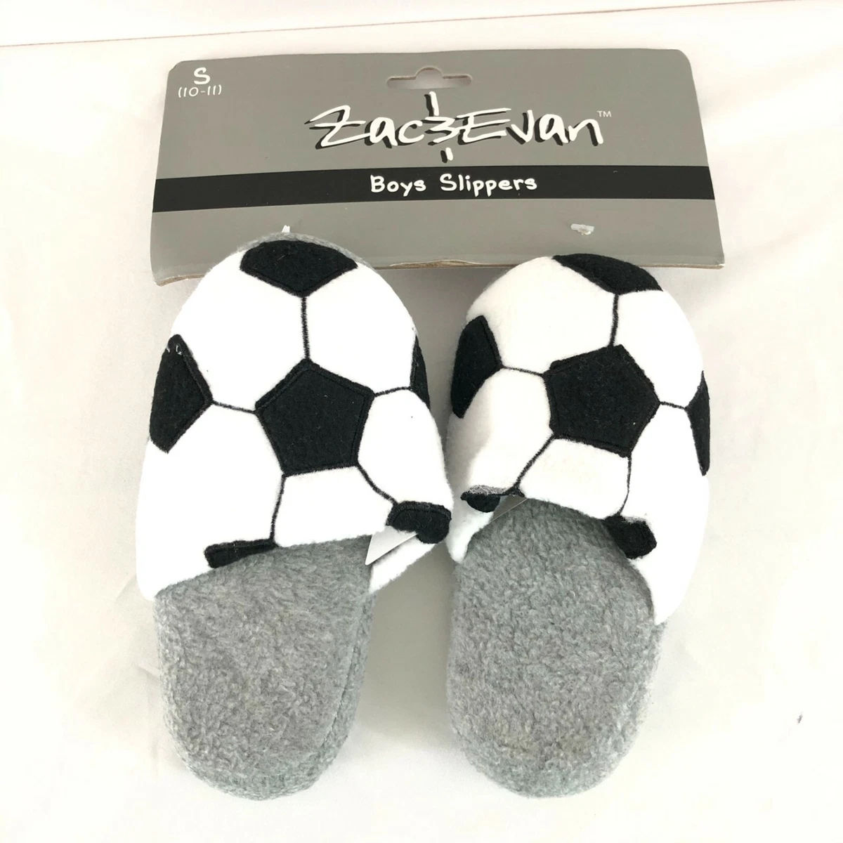 Zac Evan Toddler Boys House Slippers Slides Soccer Ball Black