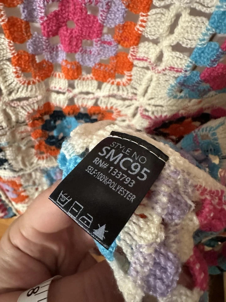 POL Crochet Knit Cardigan Long w/Fringe Boho Square Open Duster Granny core NWOT - Image 3 of 4