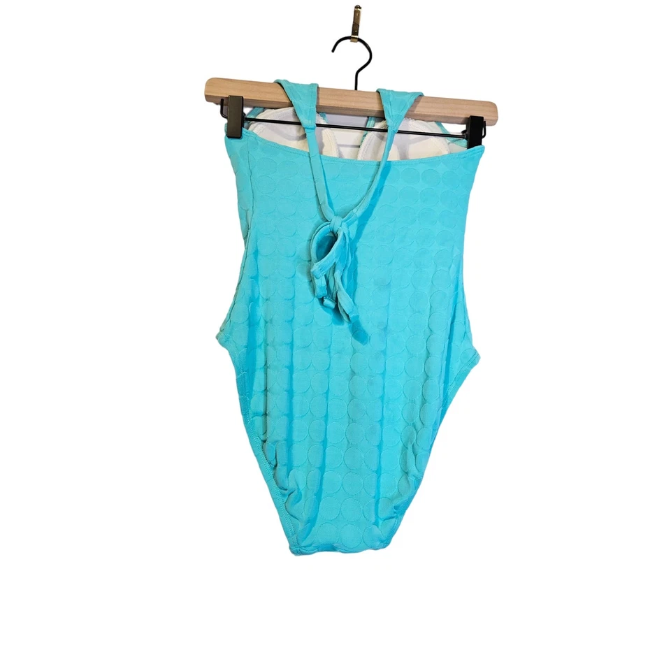 La Blanca 8 Aqua Blue One Piece Swimsuit Halter Polka Dot Retro Beach Pool - Image 3 of 4