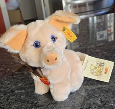Steiff Pig Plush 7" Vintage 1990s Piggy with Ear  Tag 077289 Stuffed Animal Toy