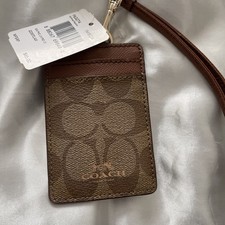 NWT Coach F63274 ID Lanyard In Signature Canvas brown Brand New W Tags