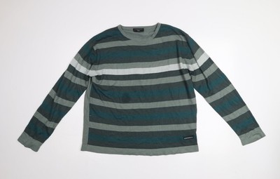 Eisenegger Herren Pullover grün gestreift Baumwolle Rundhals Größe L