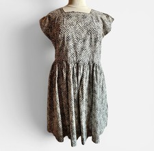 Vintage 1950s Handmade Black Gray Print Cotton House Dress Large