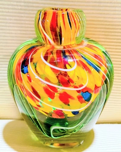 Vintage Luigi Onesto Murano Glass 1970s Italian Sommerso Pulled Feather Vase