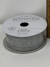 Wired Ribbon Silver Glitter Dot Frost 9 ft x 1 1/2 in Crafts Gifts NEW