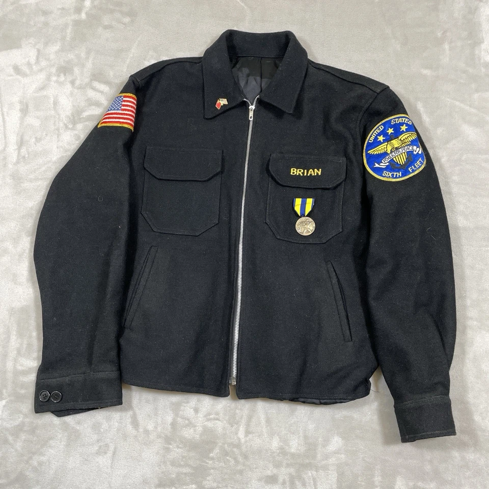 Chaqueta de Gira Militar Años 80 De Colección Marina de los Estados Unidos Parches de Recuerdo Para Hombres Med Océano Índico Foto 2 de 4