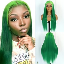 Long Silky Straight Lace Front Wigs 13x4 Ombre Green Hair Women Party Glueless