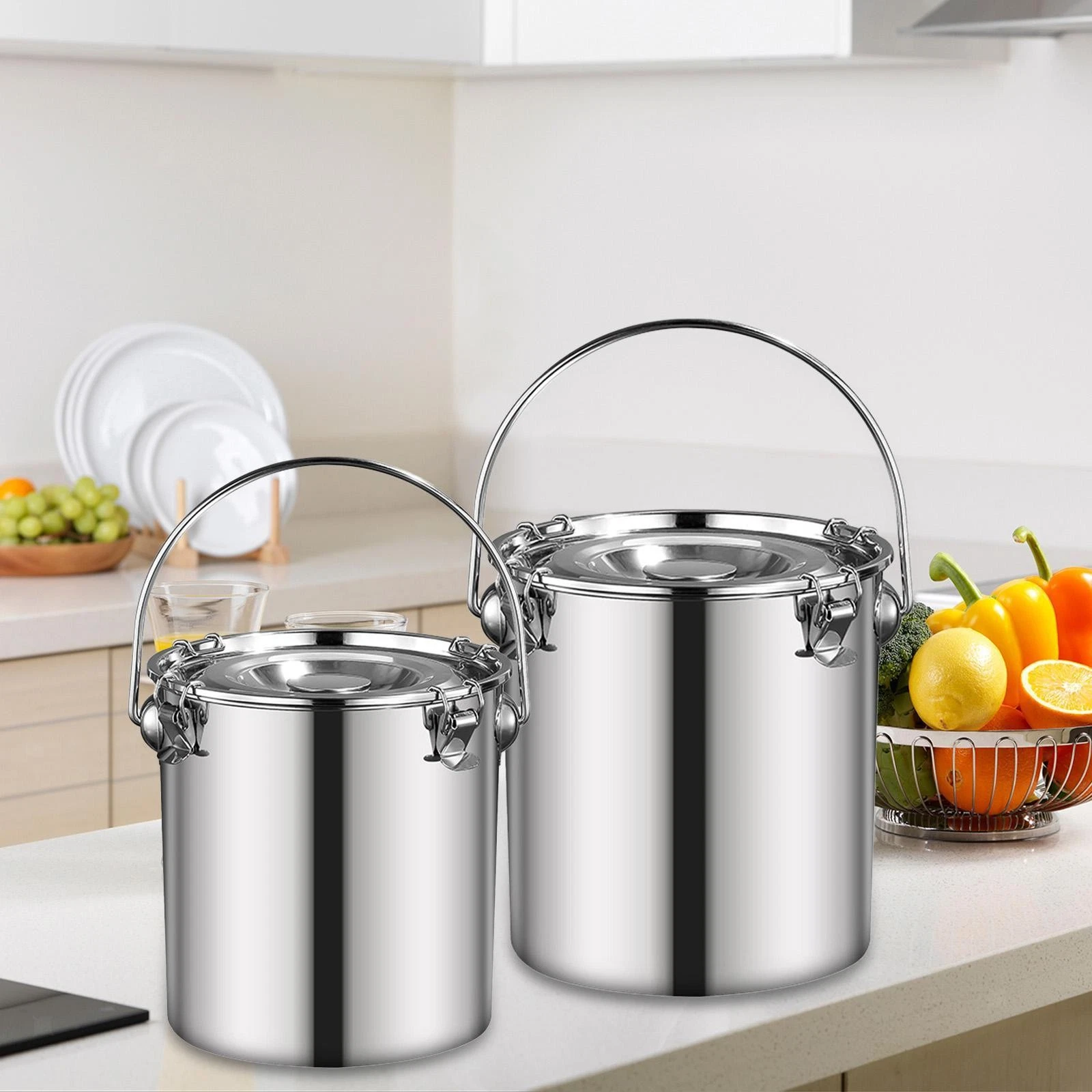 Stainless Steel Sealed Bucket with Handle Easy Cleaning Kitchen Milk Pail