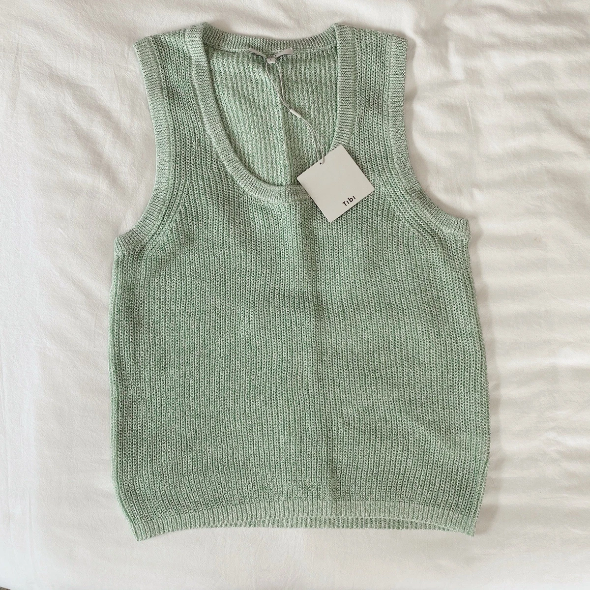 Pull Femme Tibi Maille Gros Point Vert Lime/gris - Taille S, Laine Acrylique Mohair, Occasion Excellent état