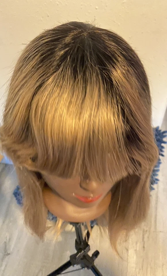 Peluca de cabello humano larga recta marrón miel - 14 pulgadas Foto 2 de 4