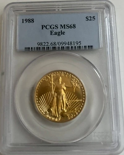 1988 $25 Twenty Five Dollar American 1/2 oz Gold Eagle PCGS MS68 Coin