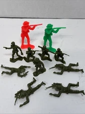 Vintage 2 Tim Mee Red Green Cowboy 9 Made in China Soldiers Army Plastic vtg lot