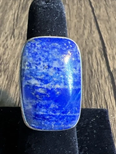 Vintage Signed Blue Lapis Lazuli & Sterling Silver 925 Ring Size 7 Statement