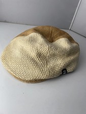 Block Headwear Hat Newsboy Fitted Mens Large Beige Two Tone Straw Woven Ivy