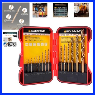 Cobalt Drill Bit Set - 15Pcs M35 HSS Twist Drill Bits, Straight Shank, Metal ...