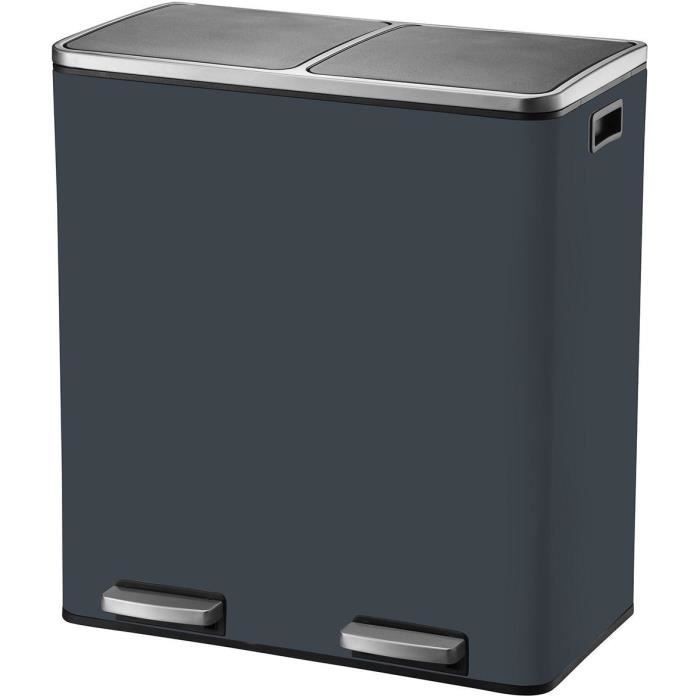 Poubelle tri sélectif 60L MAJOR double bac 2x30L gris mat à pédale