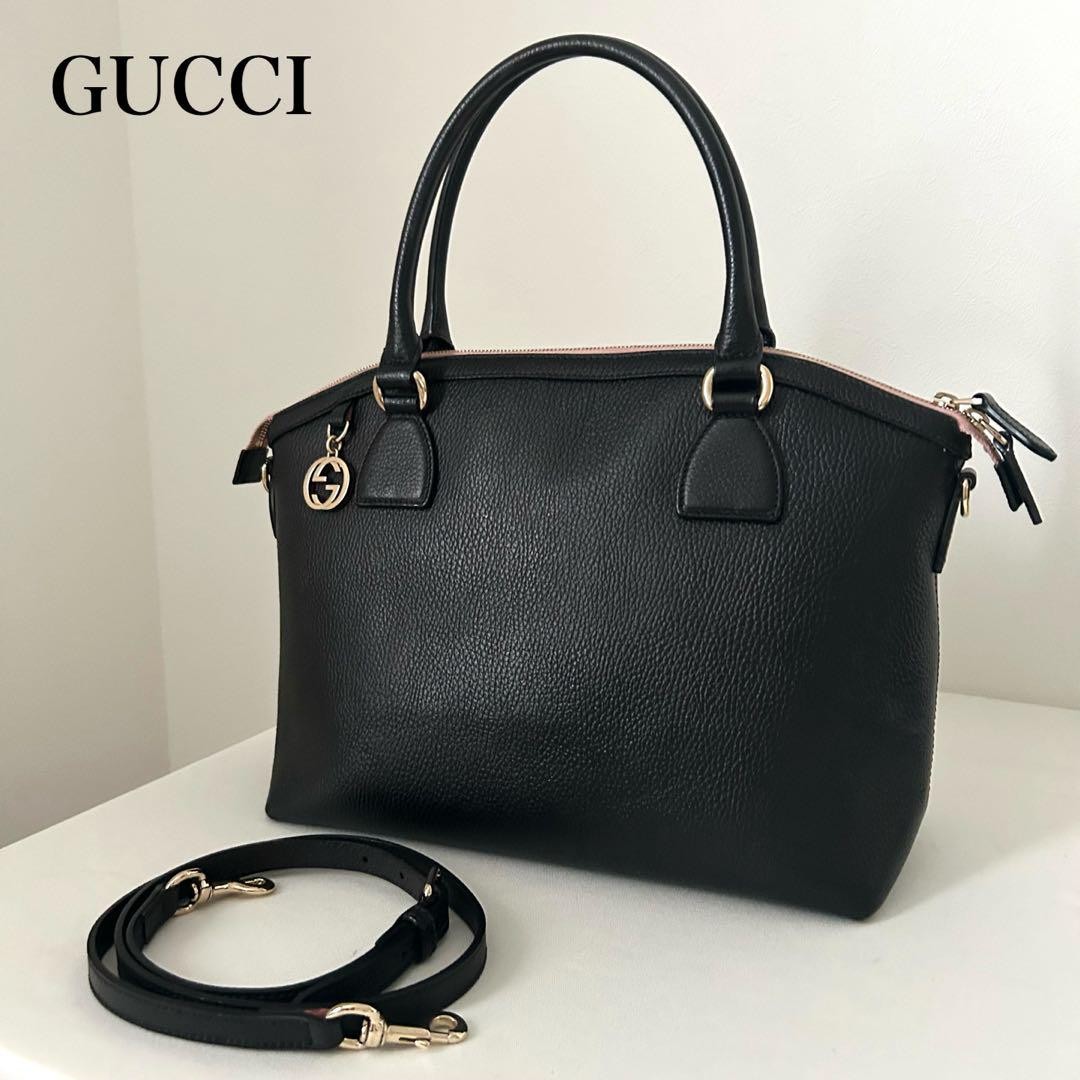 Gucci black leather 2way shoulder tote bag preowned