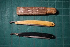 Vintage Lot of 2 Vintage Straight Razors & Case Peter Michaels Brooklyn NY