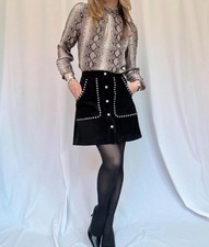 Black Suede Western Silver Studded Mini Skirt