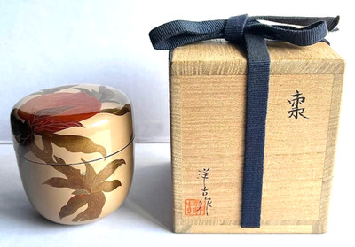Japanese White Lacquer Sento Maki-e Natsume φ2.6×H2.8inch W/ Box by Yoko Morita