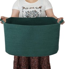 Large Rectangle Blankets Basket Living Room 22"x17"x12" Woven Cotton Rope Sto...