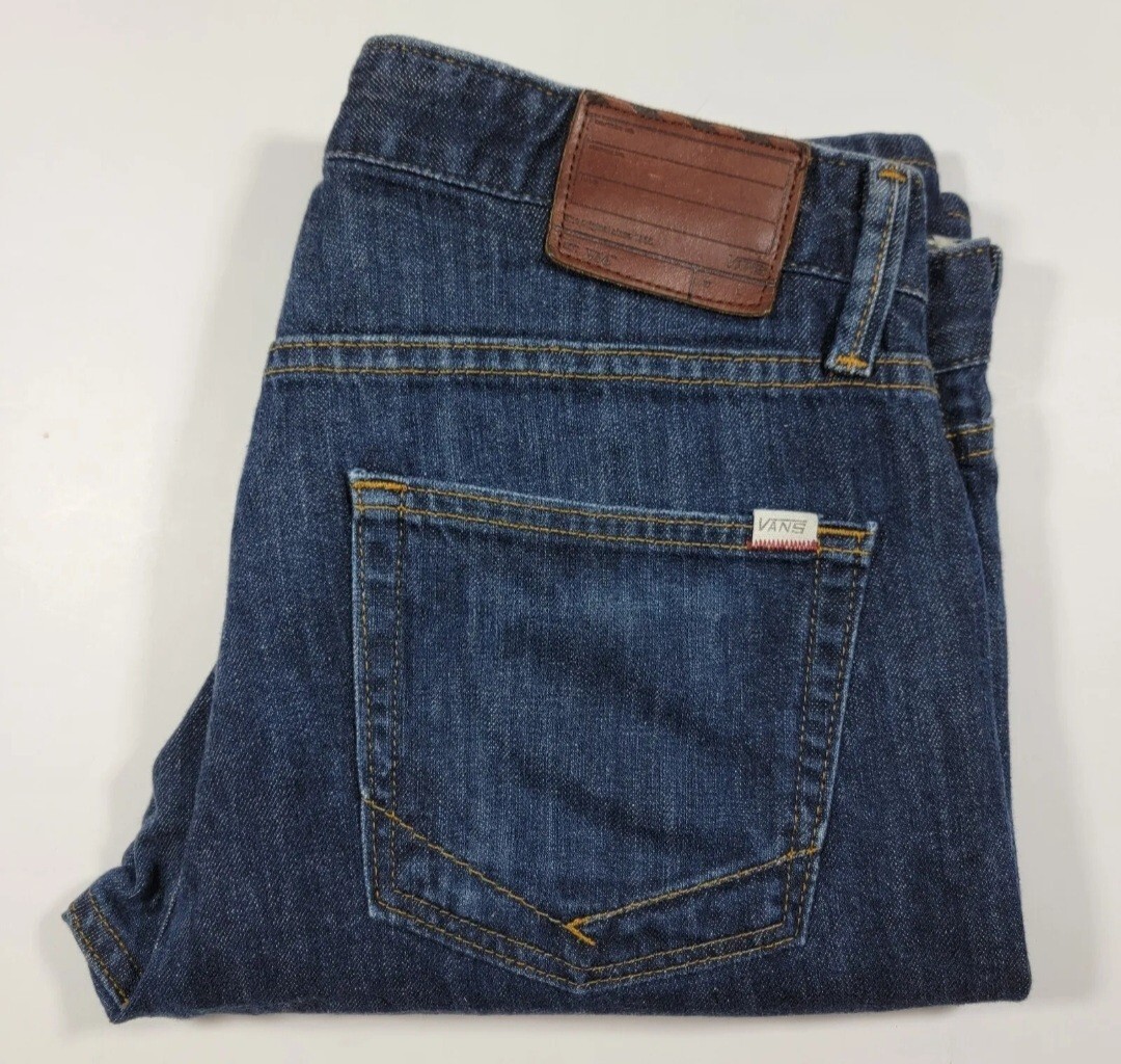 Van's Men's Denim Blue Jeans Dark Wash LOT V56 Button Fly Size